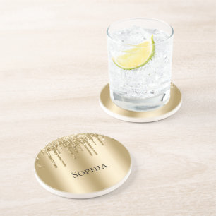 Glitzy Gold Sparkle Glitter Drips Zandsteen Onderzetter