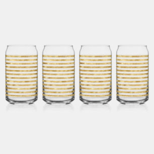 Glitzy Gold White Glam Glitter Sparkle Stripes Blikvorm Glas