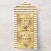 Glitzy Gold White Glam Glitter Stripes All In One Uitnodiging (Binnen)