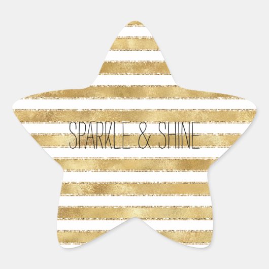 Glitzy Gold White Glam Glitter Stripes Ster Sticker (Voorkant)