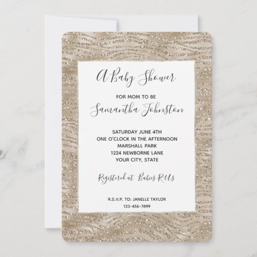 Glitzy Gold Zebra Print Baby shower Kaart (Voorkant)