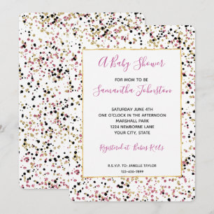 Glitzy Goud Roze Zwart Confetti Stippen Baby showe Kaart