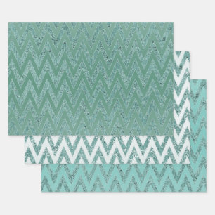 Glitzy Green Chevron Stripes Kerstmis Inpakpapier Vel