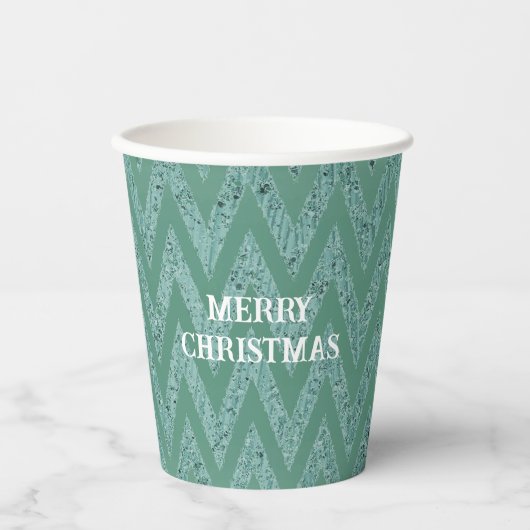 Glitzy Green Chevron Stripes Kerstmis Papieren Bekers (Voorkant)