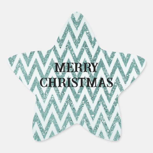 Glitzy Green White Chevron Stripes Kerstmis Ster Sticker (Voorkant)