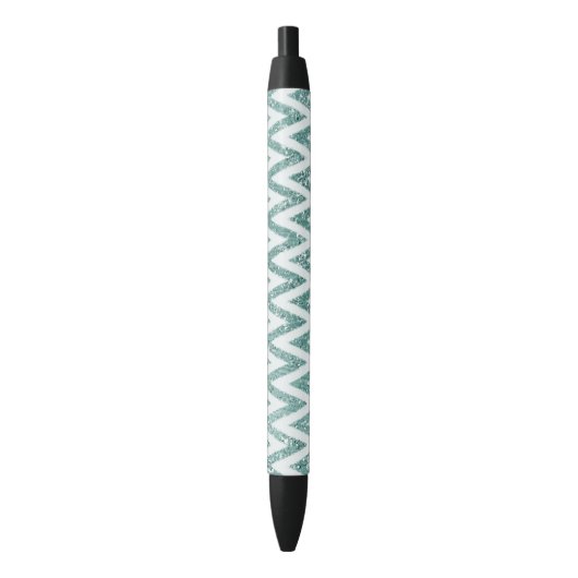 Glitzy Green White Chevron Stripes Kerstmis Zwarte Inkt Pen (Voorkant Verticaal)