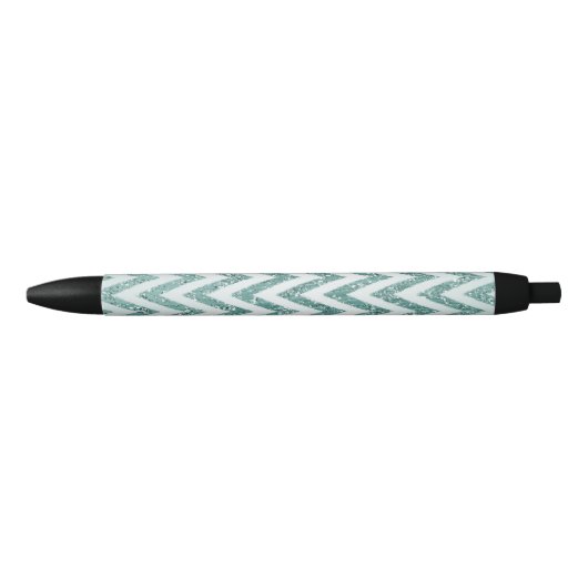 Glitzy Green White Chevron Zigzag Stripes Zwarte Inkt Pen (Voorkant)