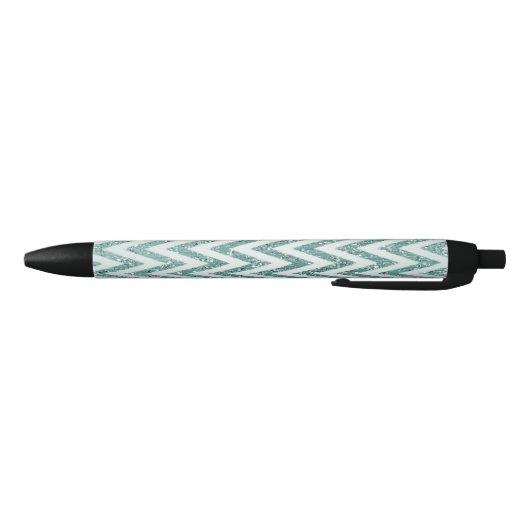 Glitzy Green White Chevron Zigzag Stripes Zwarte Inkt Pen (Bodem)
