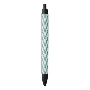 Glitzy Green White Chevron Zigzag Stripes Zwarte Inkt Pen
