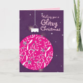 Glitzy kerstglans roze roze/paarse kaart (Voorkant)