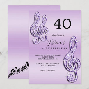 Glitzy Lila Muzieknoten Verjaardag Kaart