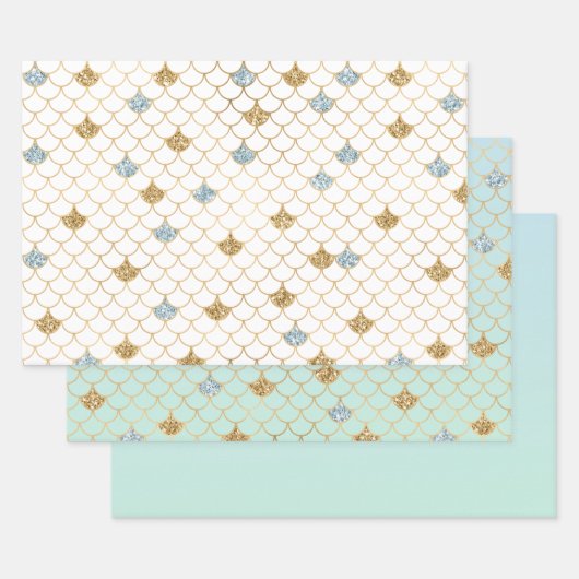 Glitzy Mermaid Blue Glitter Inpakpapier Vel (Set)