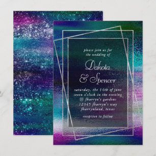 Glitzy Minimalisme  Iridescent Holographic Wedding Kaart