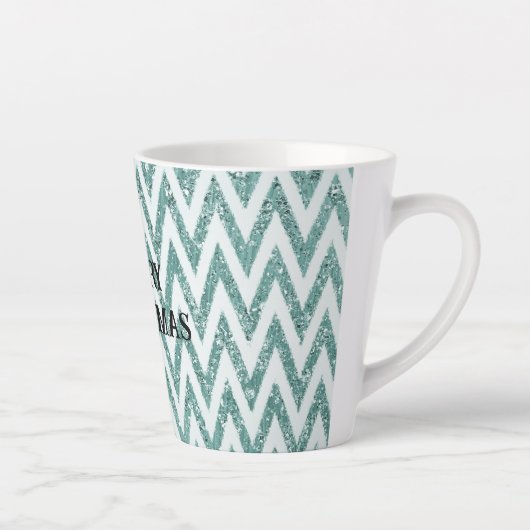 Glitzy Mint Groen Witte Chevron Stripes Kerstmis Latte Mok (Rechts)