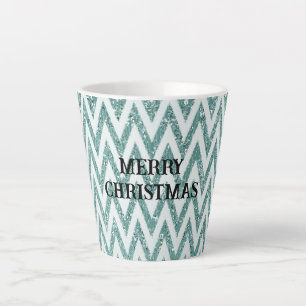 Glitzy Mint Groen Witte Chevron Stripes Kerstmis Latte Mok