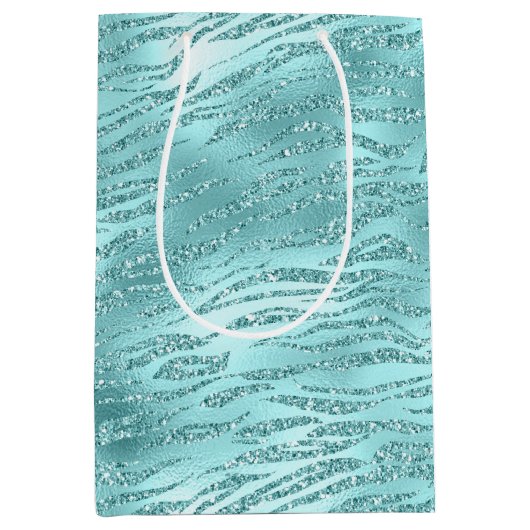 Glitzy Mint Zebra Print Medium Cadeauzakje (Voorkant)