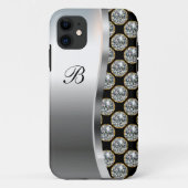 Glitzy Monogram Faux Rhinestones Case-Mate iPhone Case (Achterkant)