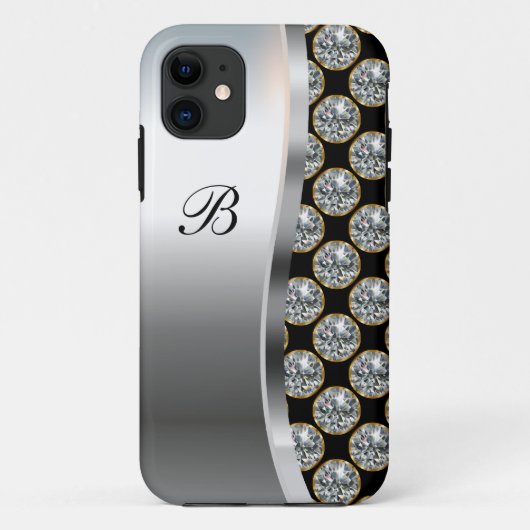 Glitzy Monogram Faux Rhinestones Case-Mate iPhone Case (Achterkant)