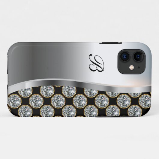 Glitzy Monogram Faux Rhinestones Case-Mate iPhone Case (Achterkant (horizontaal))