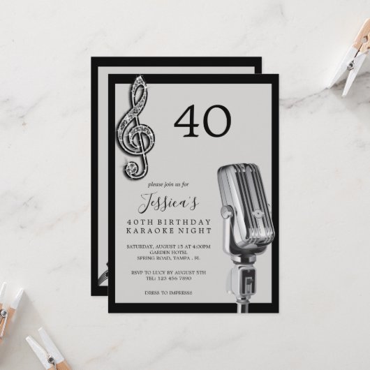 Glitzy Music Note & Microfoon Karaoke Verjaardag Kaart (Voorkant / Achterkant in situ)