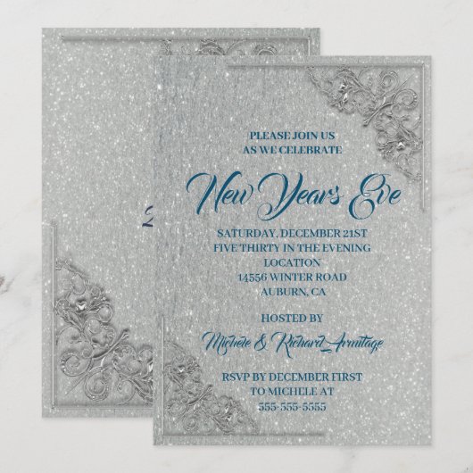 Glitzy New Years Eve Kaart (Voorkant / Achterkant)