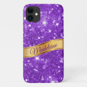 Glitzy Paarse aangepaste naam iPhone Case (Achterkant)