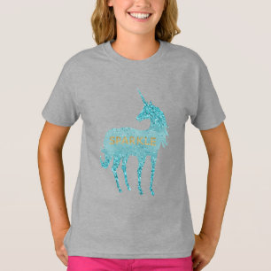 Glitzy Paarse Lila Mint Aqua Sparkle Eenhoorn T-shirt