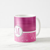 Glitzy Pink Glam-sprankelmonogram Koffiemok (Voorkant rechts)