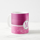 Glitzy Pink Glam-sprankelmonogram Koffiemok (Voorkant links)