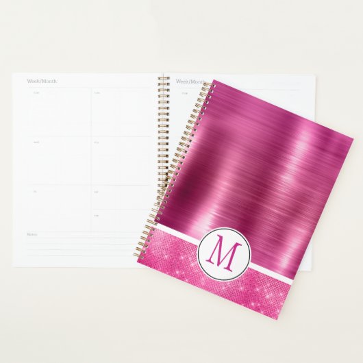 Glitzy Pink Glam-sprankelmonogram Planner (Display)