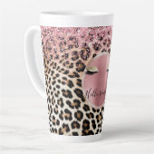 Glitzy Pink Glitter Gouden Wimpers Luipaard Latte Mok (Linkerhoek)