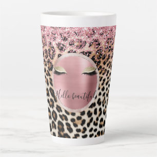 Glitzy Pink Glitter Gouden Wimpers Luipaard Latte Mok