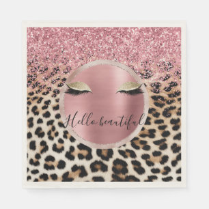 Glitzy Pink Glitter Gouden Wimpers Luipaard Servet