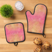 Glitzy Pink Gold Sparkle en Shine Ovenwant & Pannenlap Set (Top down)