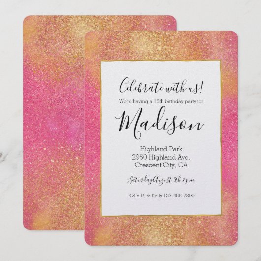 Glitzy Pink Gold Sparkle en Shine Verjaardag Kaart (Voorkant / Achterkant)