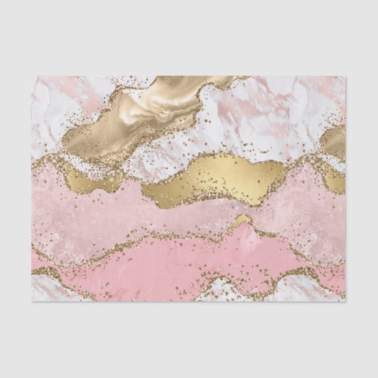 Glitzy Pink White Marble Gold Glitter Birthday Tissuepapier (Voorkant)