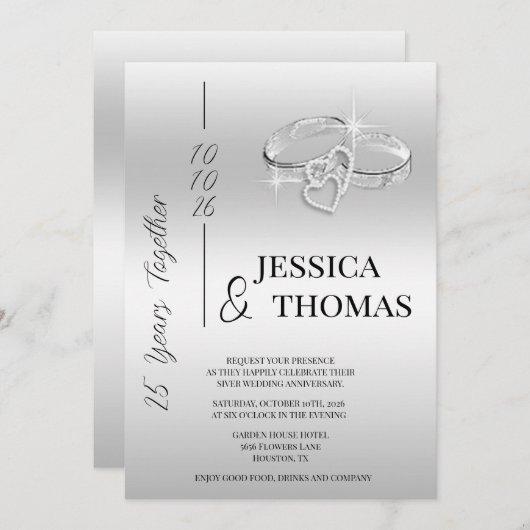 Glitzy Posh 25th Silver Wedding Jubileum Kaart (Voorkant / Achterkant)