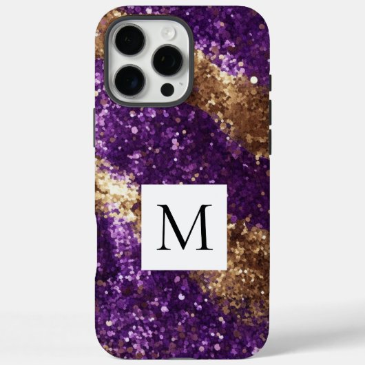 Glitzy Purple Gold Glitter Monogram  Case-Mate iPhone Case (Achterkant)