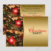 Glitzy Red, Green, Gold Chritsmas Party Invitation Kaart (Voorkant / Achterkant)