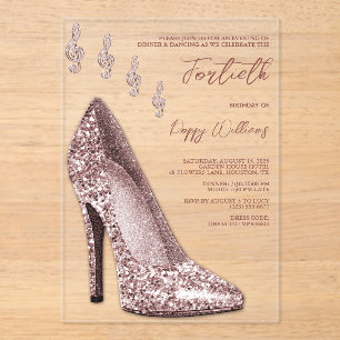 Glitzy Roos Gouden Stiletto & Muzieknoten 40e Acryl Uitnodigingen