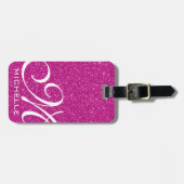 Glitzy Roze Manuscript Monogramed Bagagelabel (Voorkant horizontaal)