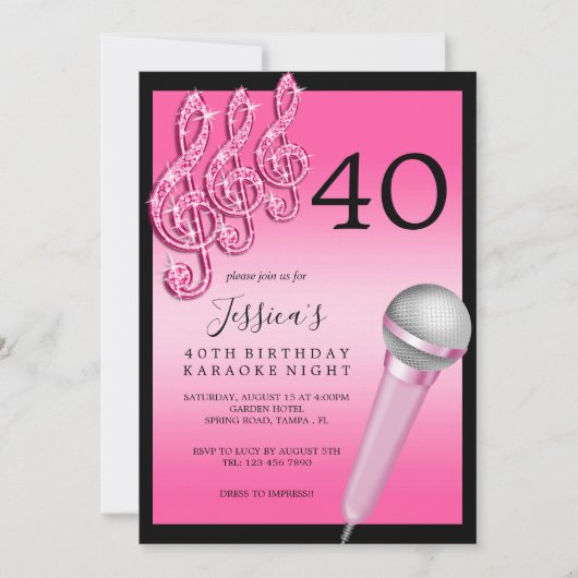 Glitzy Roze Muzieknoten & Micro Karaoke Verjaardag Kaart (Voorkant)