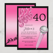 Glitzy Roze Muzieknoten & Micro Karaoke Verjaardag Kaart (Voorkant / Achterkant)