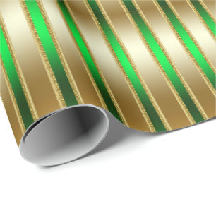 Glitzy Shiny Gold en Green Stripes Cadeaupapier