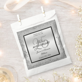 Glitzy Silver & Black 25th Wedding Jubileum Bedankzakje