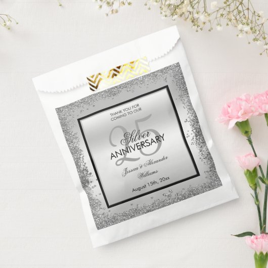 Glitzy Silver & Black 25th Wedding Jubileum Bedankzakje (Gezegeld)