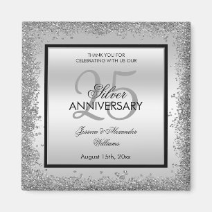 Glitzy Silver & Black 25th Wedding Jubileum Magneet