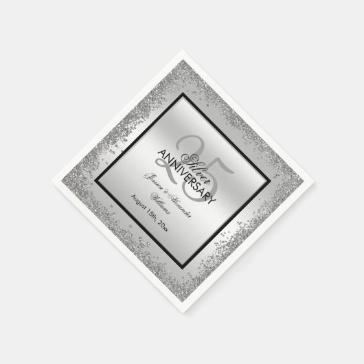 Glitzy Silver & Black 25th Wedding Jubileum Servet (Hoek)