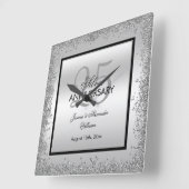 Glitzy Silver & Black 25th Wedding Jubileum Vierkante Klok (Hoek)