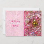 Glitzy Silver en Pink Holiday Party Uitnodiging (Voorkant)